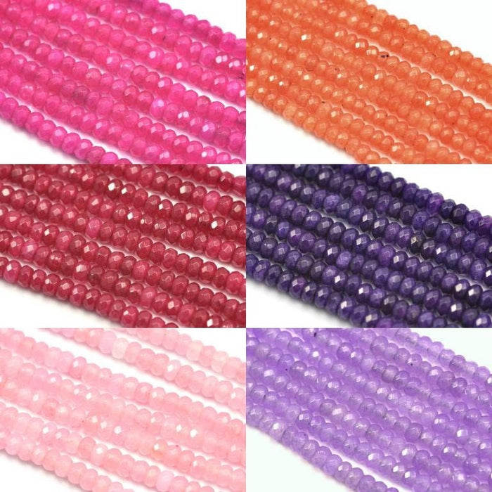 4 mm faceted rondelle agate semi-precious gemstone beads for Jewellery making , in a choice of Pinks , purples , reds and orange