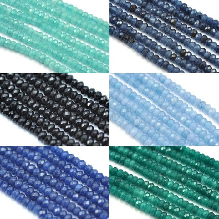 Blues, greens,  black and white 4 mm faceted rondelle agate semi-precious gemstone beads for Jewellery making .