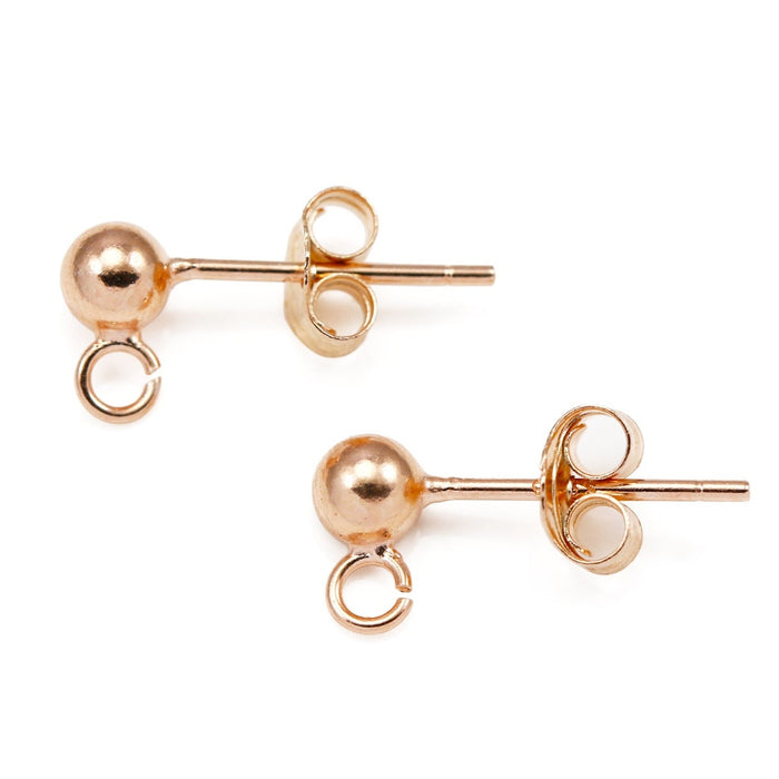 Rose Gold Vermeil 925 Sterling Silver Ball Earring Stud Posts Findings 4mm