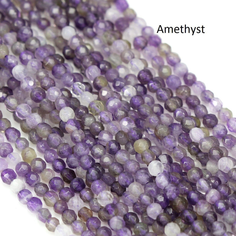 Size 3mm Faceted Round Semi-precious Gemstone Spacer Beads for Jewellery Making