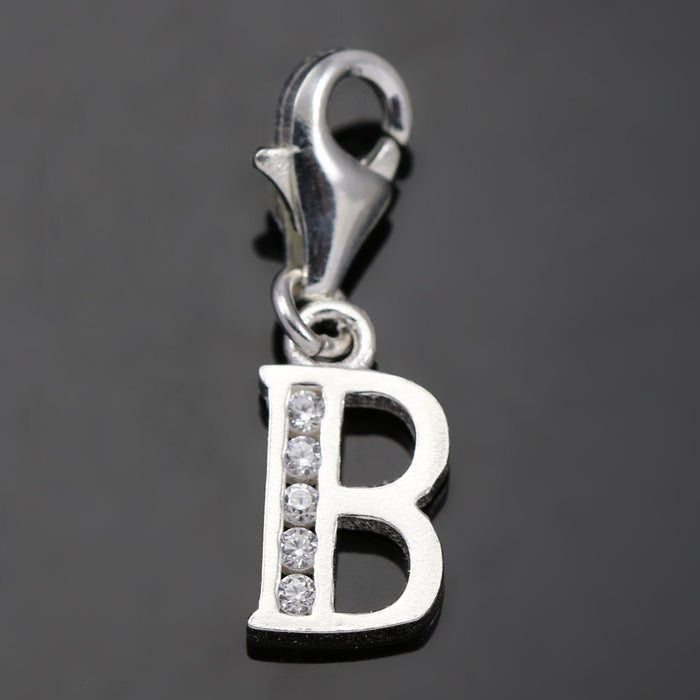 Solid 925 Sterling Silver Alphabet Letter Charm Clip on with Lobster Clasp