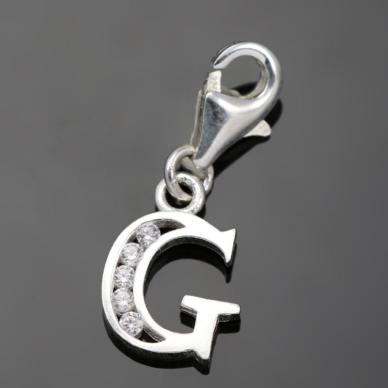 Solid 925 Sterling Silver Alphabet Letter Charm Clip on with Lobster Clasp
