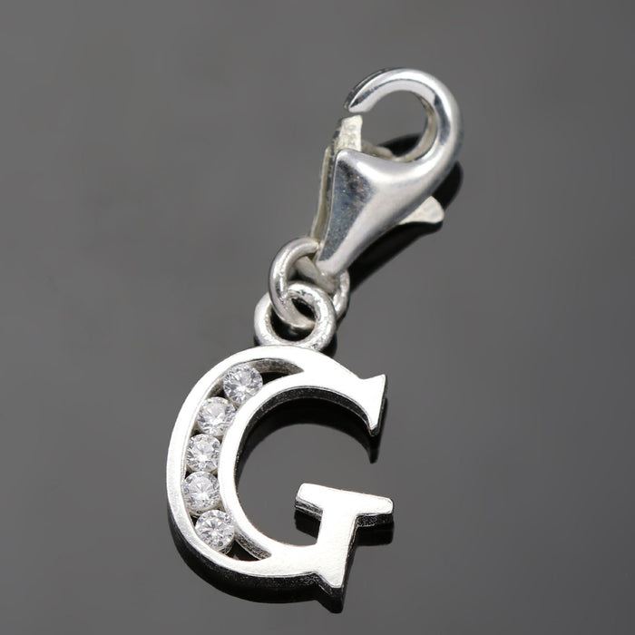 Solid 925 Sterling Silver Alphabet Letter Charm Clip on with Lobster Clasp