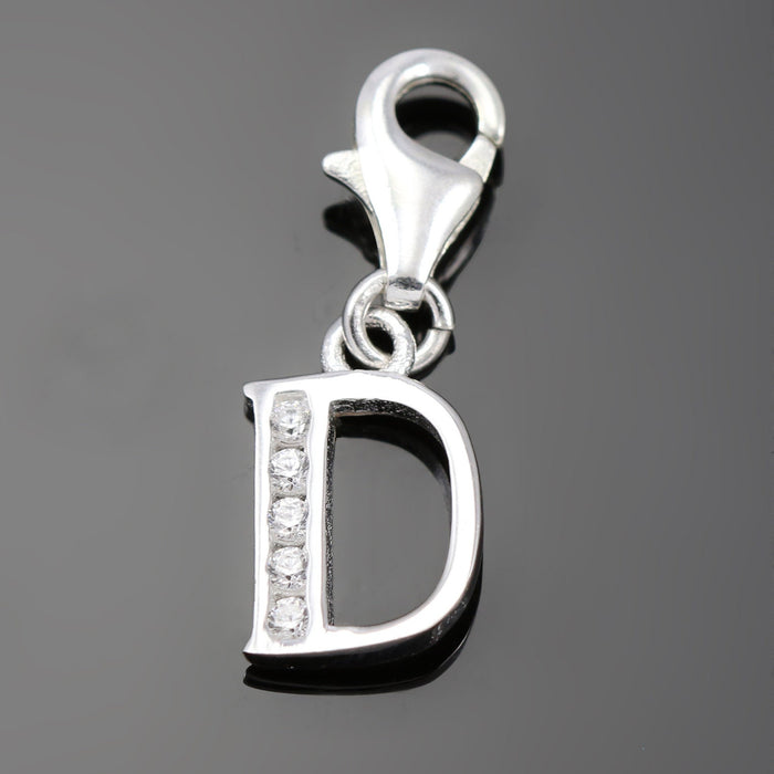 Solid 925 Sterling Silver Alphabet Letter Charm Clip on with Lobster Clasp