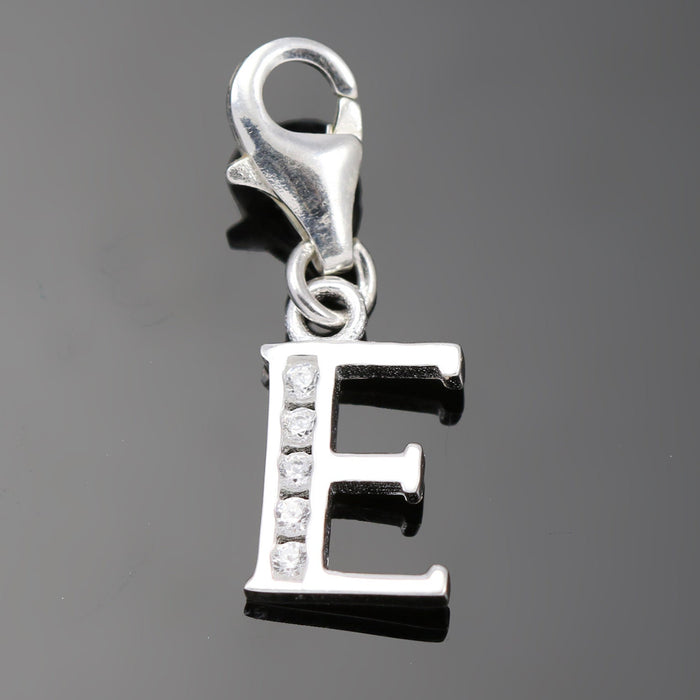 Solid 925 Sterling Silver Alphabet Letter Charm Clip on with Lobster Clasp