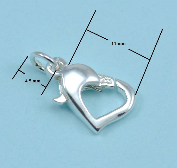 Genuine 925 Sterling Silver Heart Lobster Trigger Clasp Jewellery Findings Fastener 11mm