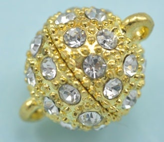 5x Rhinestone Crystal Silver / Gold Plated Strong Magnetic Round Ball Clasps