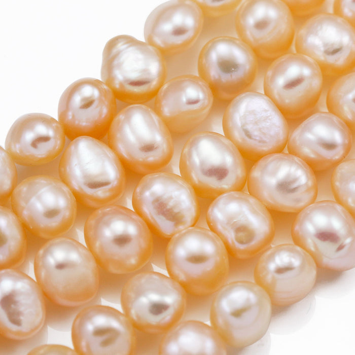 8 - 9 mm Peach Champagne pink Baroque Nugget Freshwater Pearls Beads AA