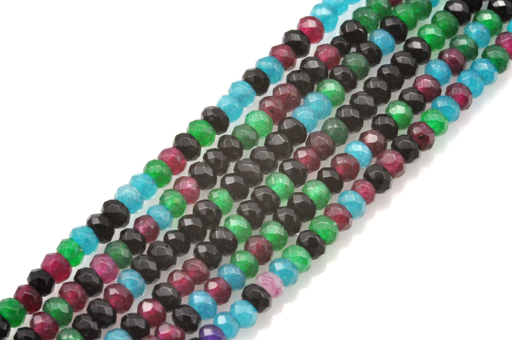 Blues, greens,  black and white 4 mm faceted rondelle agate semi-precious gemstone beads for Jewellery making .