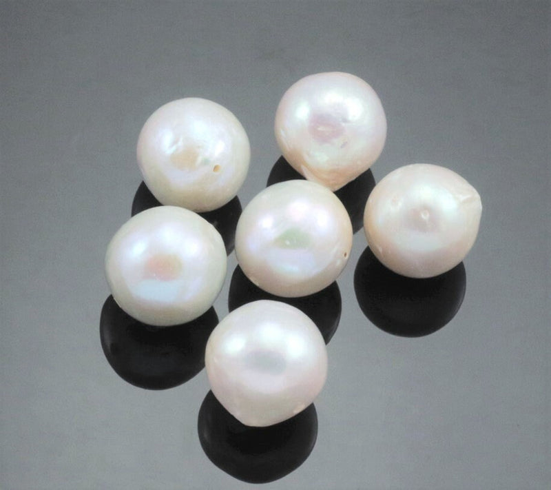 White Large Nucleated Round Baroque Genuine Freshwater Pearls Beads 11-13mm