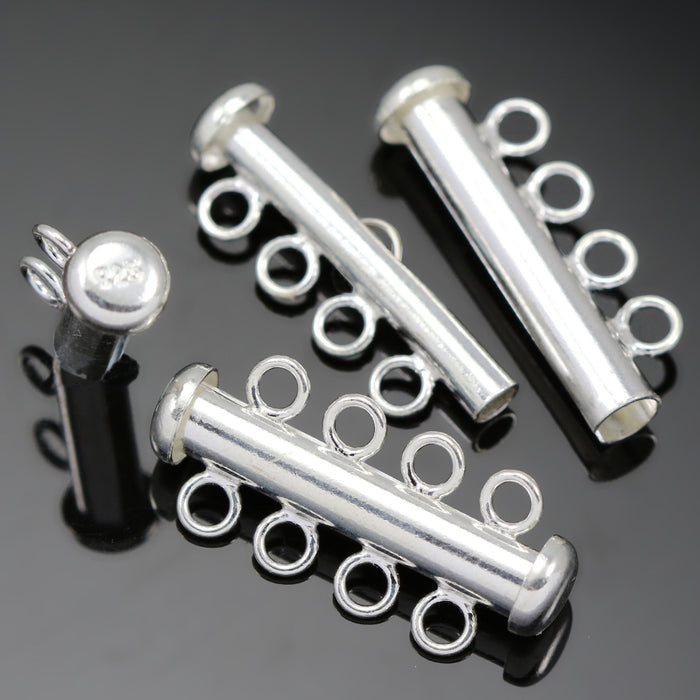 925 Sterling Silver 2, 3 -strand Tube Slide Clasp for Jewellery Making Findings