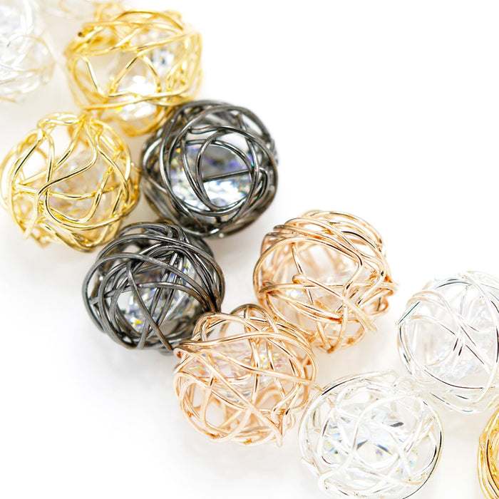 10x Wire Wrapped Clear Rhinestone Crystal Round Ball Beads for Jewellery making