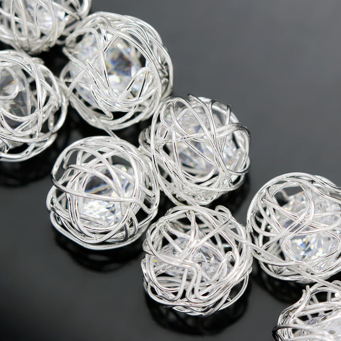 10x Wire Wrapped Clear Rhinestone Crystal Round Ball Beads for Jewellery making