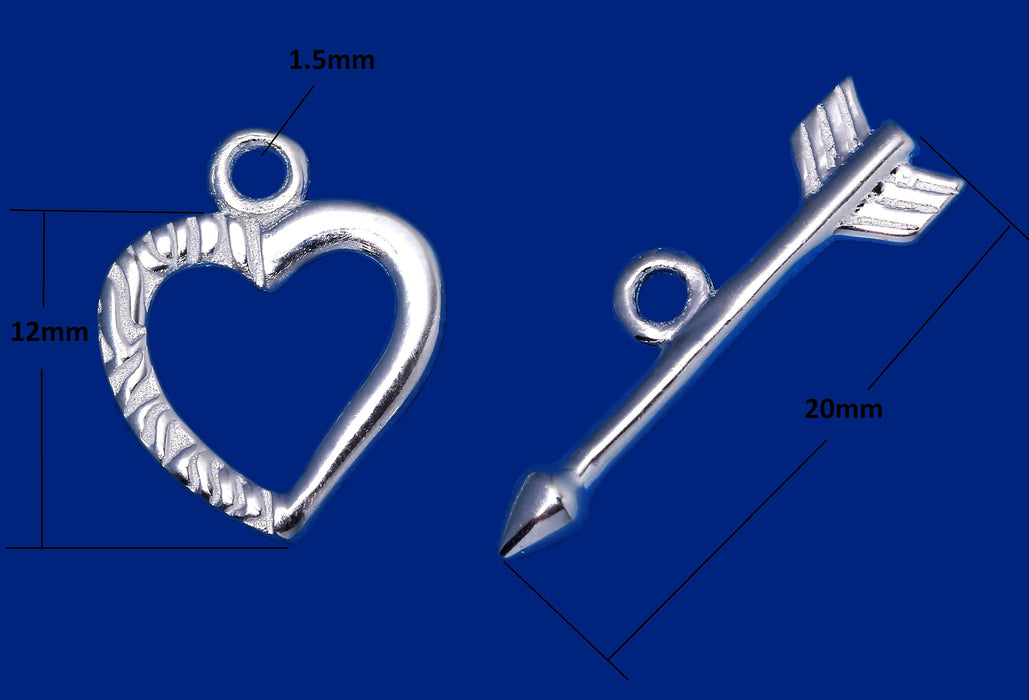 Genuine 925 Sterling Silver Heart Ring Arrow Bar Toggle Clasp Jewellery Findings 12mm