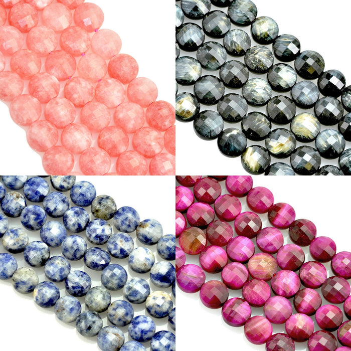 Faceted Coin Semi-precious Gemstone Beads for Jewellery Making Size 8mm