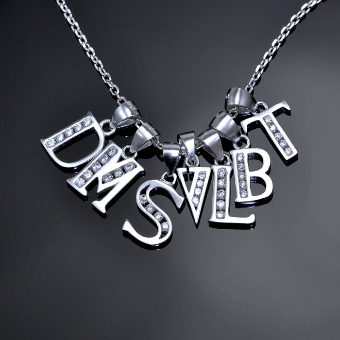 Alphabet letters genuine 925 Sterling Silver with CZ Crystal for use as a charm or pendant