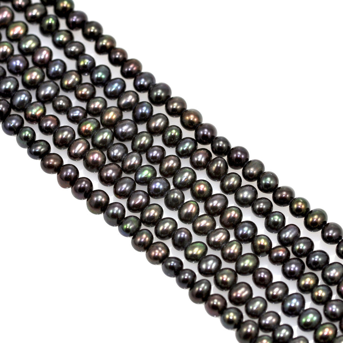 Small Peacock Black Near Round Oval Freshwater Pearls 4 mm for Jewellery Making A