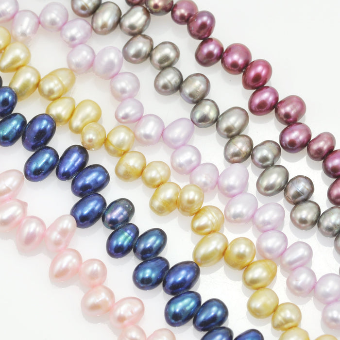 Side-drilled Head-drilled Oval Rice Freshwater Pearls 6-7 mm