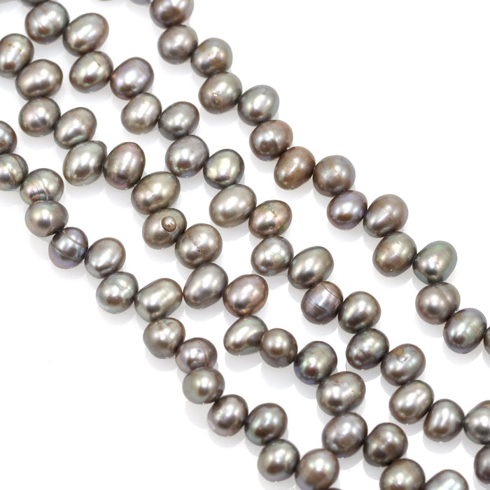 Side-drilled Head-drilled Oval Rice Freshwater Pearls 6-7 mm