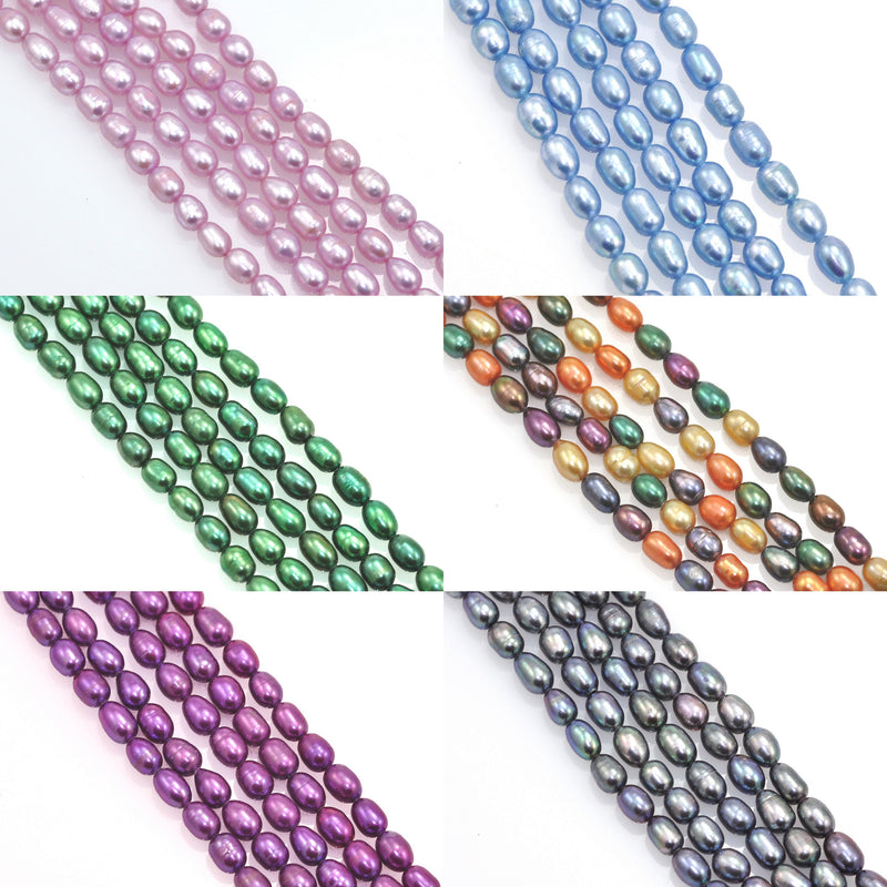 6-7 mm Rice Oval Genuine Freshwater Pearls Beads for Jewellery Making