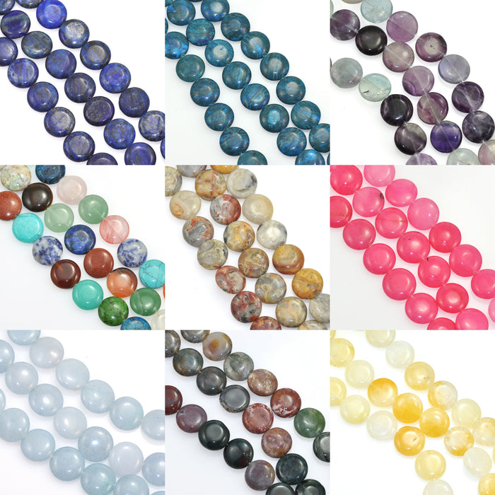 Coin Semi Precious Gemstone Beads for Jewellery Making Flat Round Disc Size 16 mm