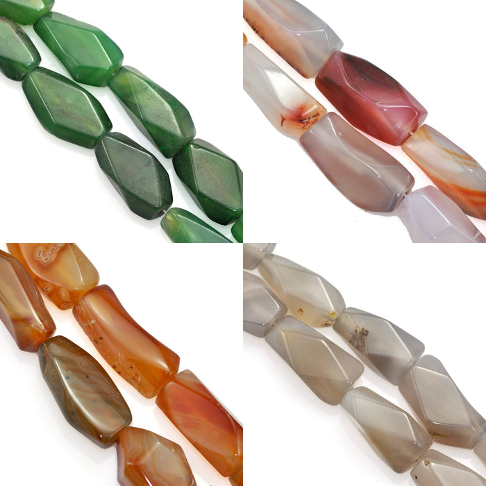 6 Pcs Huge Chunky Faceted Oblong Agate Semi-precious Gemstone Beads Jewellery Making