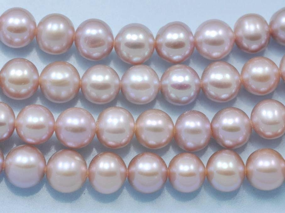 Natural Pearls Oyster Peach Mauve Dusty Pink ,  Near Round Freshwater Pearls Beads A