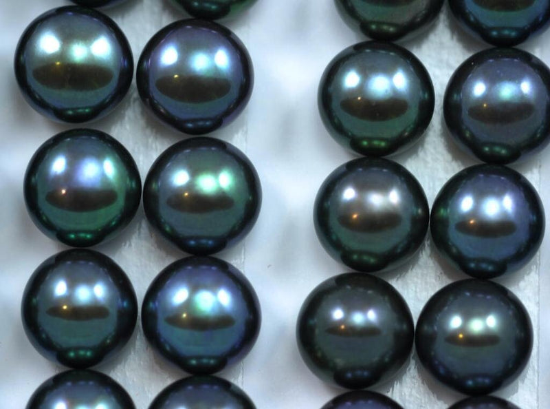Peacock Blue Button Half-drilled Real Freshwater Pearls for Making Earrings AAA Flat back