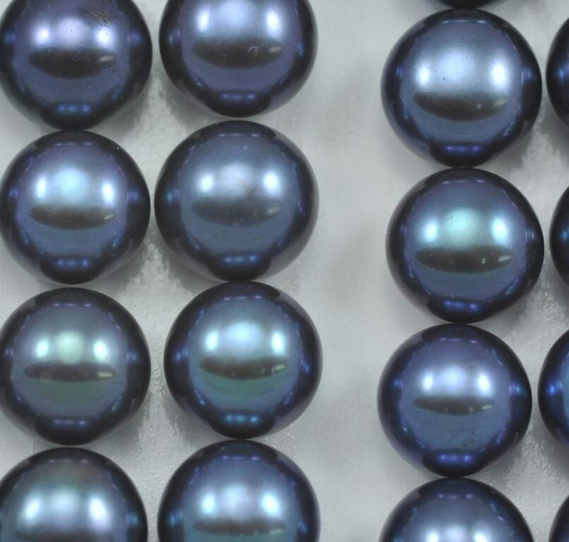 Peacock Blue Button Half-drilled Real Freshwater Pearls for Making Earrings AAA Flat back