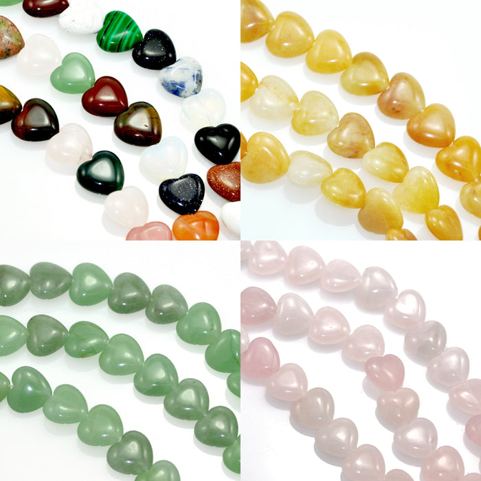 28 pcs Puffy Heart Semi -Precious Gemstone Beads for Jewellery Making 14 mm