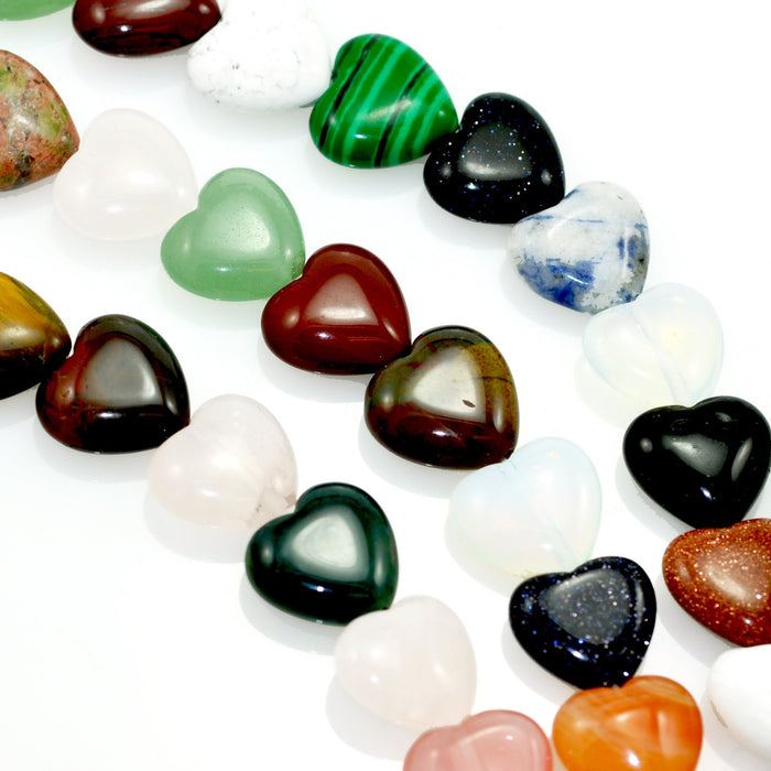 28 pcs Puffy Heart Semi -Precious Gemstone Beads for Jewellery Making 14 mm