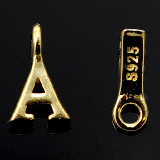 Gold Vermeil Tiny letters in Sterling Silver 925 ,  alphabet charms . Genuine Solid 925 Initials