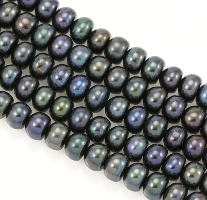 Peacock Black Button Rondelle Freshwater Pearls Beads AA Jewellery Making 6 mm, 7 mm