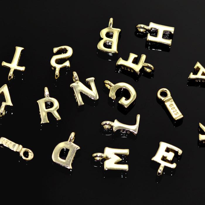 Gold Vermeil Tiny letters in Sterling Silver 925 ,  alphabet charms . Genuine Solid 925 Initials