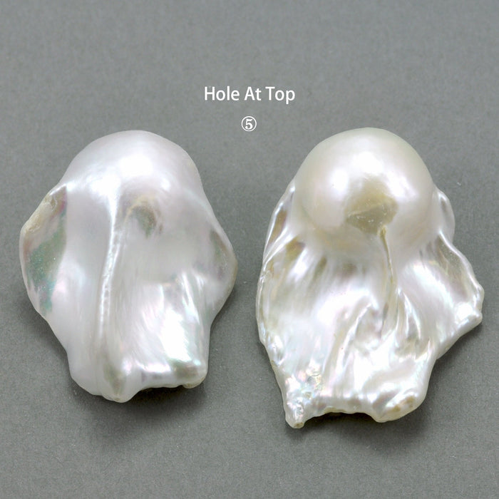 1 Pair White Huge Nucleated Fireball Genuine Freshwater Pearls, half-drilled for Jewellery Making