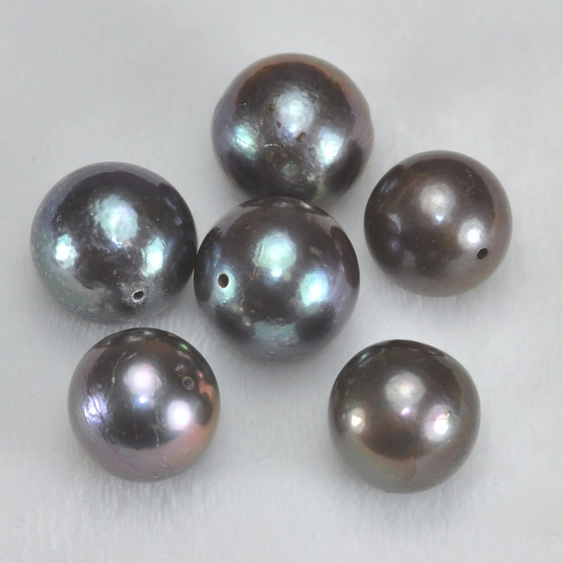 12-14mm Large Peacock Black Round Nucleated Baroque Genuine Freshwater Pearls - 6 loose or 1 string