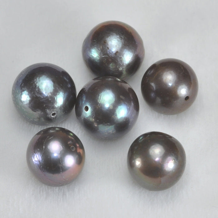 12-14mm Large Peacock Black Round Nucleated Baroque Genuine Freshwater Pearls - 6 loose or 1 string