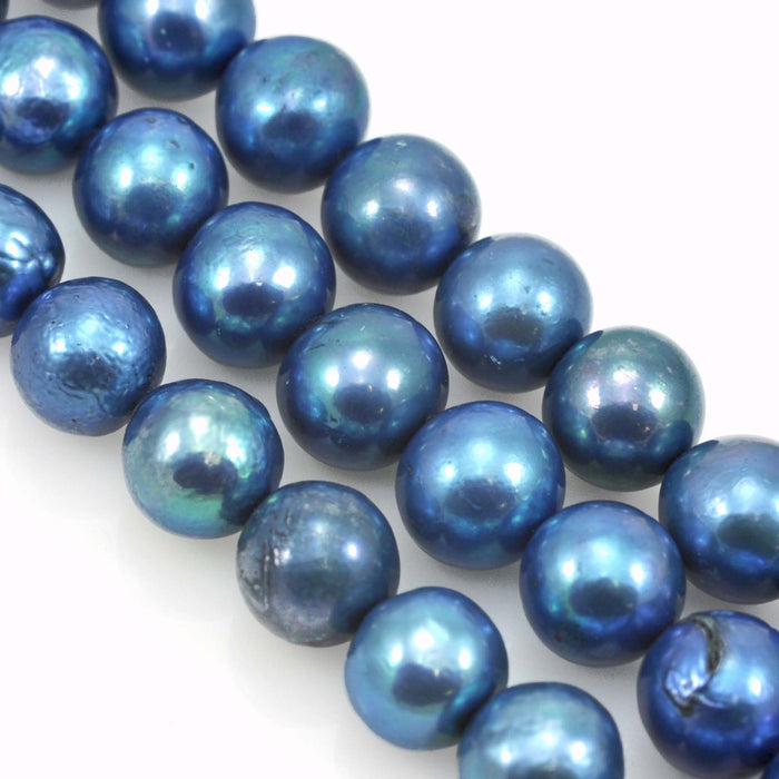 10-12 mm Blue Large Nucleated Edison Round Genuine Freshwater Pearls