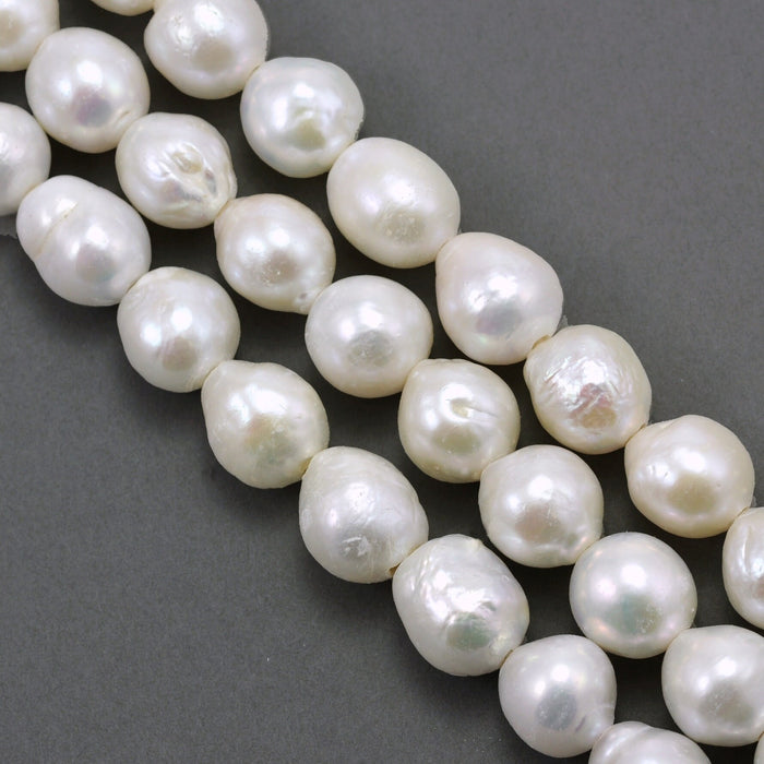 10-12 mm White 2mm Large Hole Nucleated Edison Round Freshwater Pearls for Jewellery Making