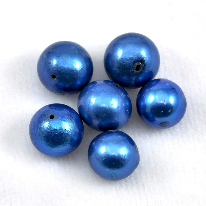 10-12 mm Blue Large Nucleated Edison Round Genuine Freshwater Pearls