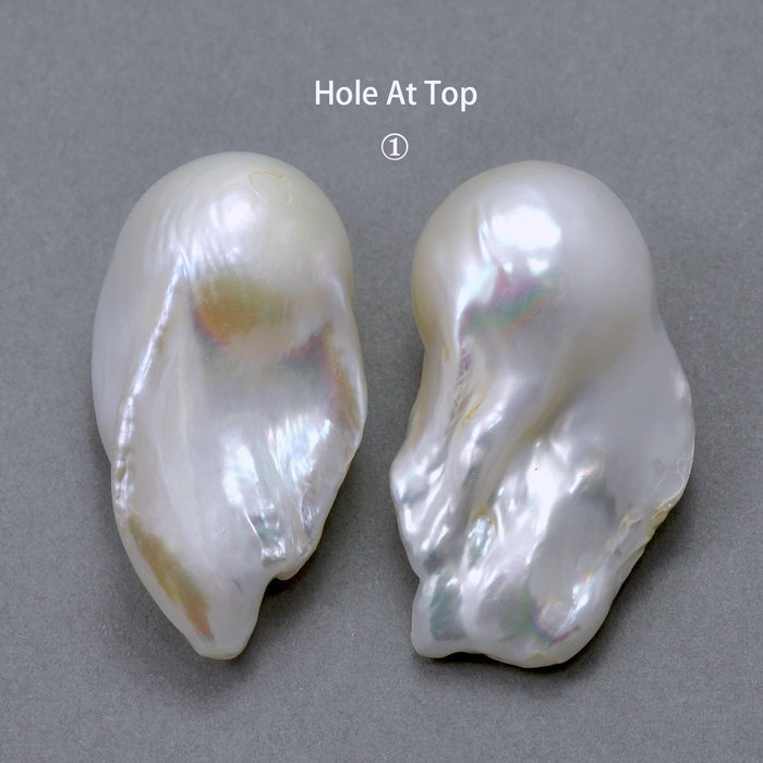 1 Pair White Huge Nucleated Fireball Genuine Freshwater Pearls, half-drilled for Jewellery Making