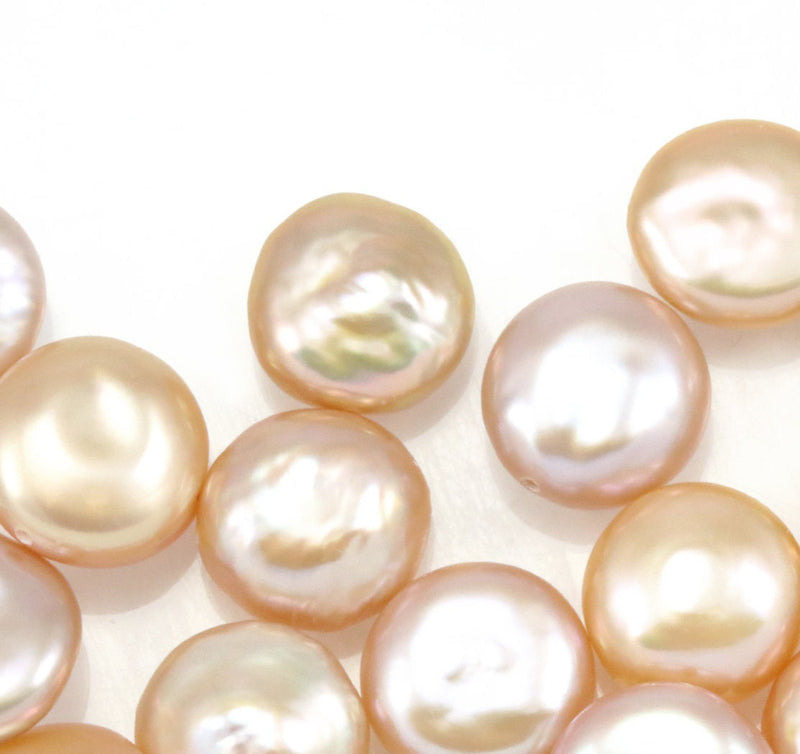Peach Champagne Pink Coin Flat Round Disc Cultured Freshwater Loose Pearls AA