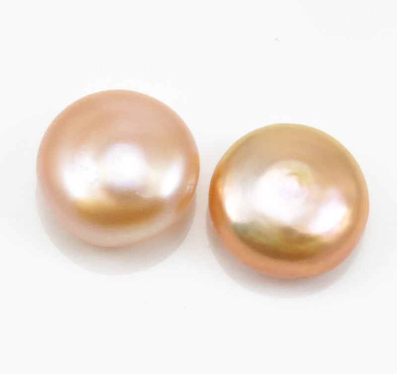 Peach Champagne Pink Coin Flat Round Disc Cultured Freshwater Loose Pearls AA