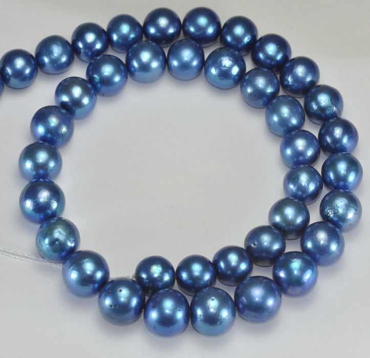 10-12 mm Blue Large Nucleated Edison Round Genuine Freshwater Pearls