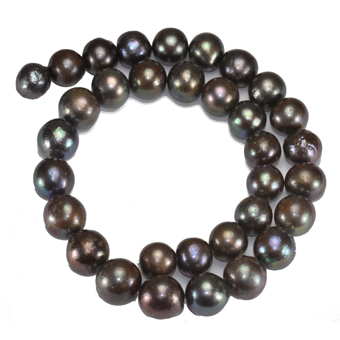 12-14mm Large Peacock Black Round Nucleated Baroque Genuine Freshwater Pearls - 6 loose or 1 string