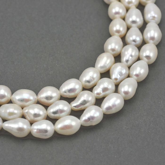 Ivory White Teardrop  Oval AK Freshwater Loose Pearls for Jewellery Making 7-8 mm