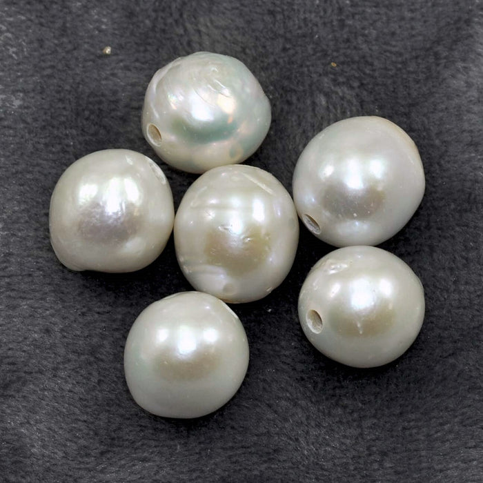 10-12 mm White 2mm Large Hole Nucleated Edison Round Freshwater Pearls for Jewellery Making