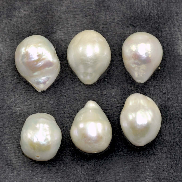 White Large Nucleated Baroque Teardrop Near Round Genuine Freshwater Pearls for Making Earrings 11-13 mm