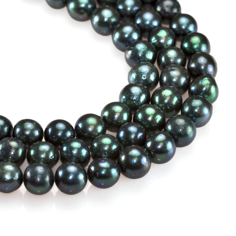 10-12 mm Dark Green Large Nucleated Edison Round Genuine Freshwater Pearls