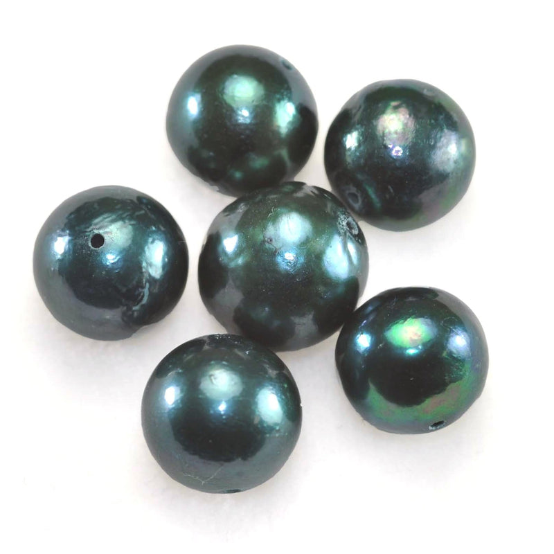 10-12 mm Dark Green Large Nucleated Edison Round Genuine Freshwater Pearls